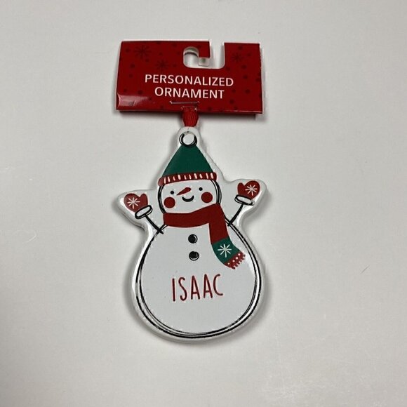 NEW GANZ 3.5" Ornament Ceramic ISAAC Personalized Holiday Christmas Snowman - Picture 1 of 5
